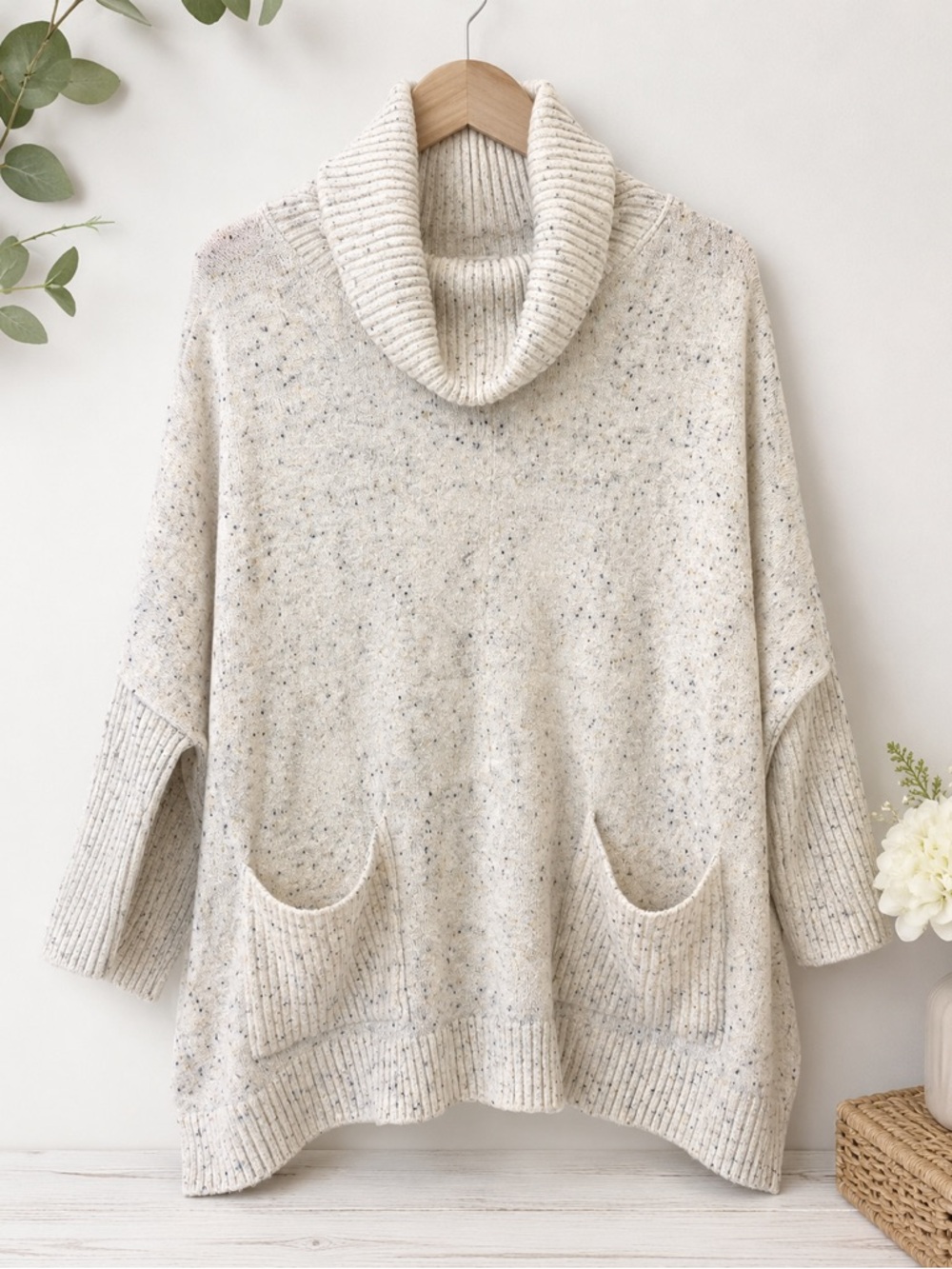 LOFT NWT Oversized Cowl Neck Sweater Tunic Pockets Size Large